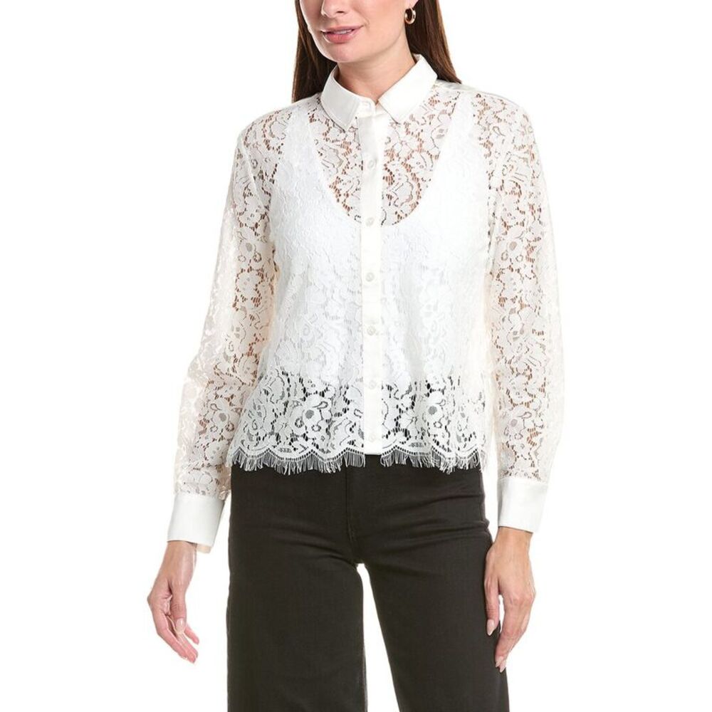 Bella Dahl Womens Lace Contrast Button Down